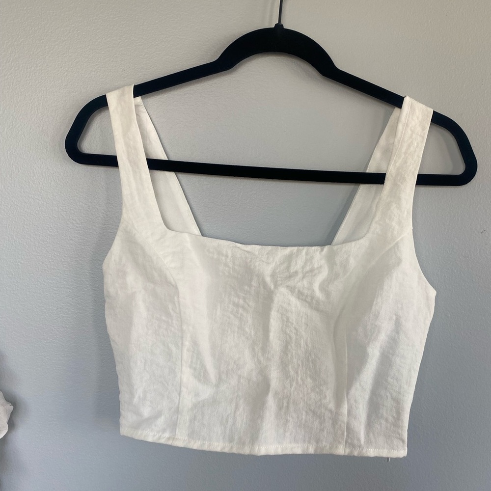 Ivory linen cropped tank top